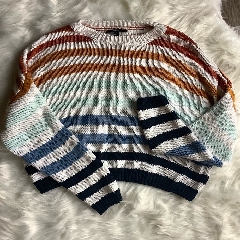 Lulus Cropped Rainbow Striped slouchy Sweater Small